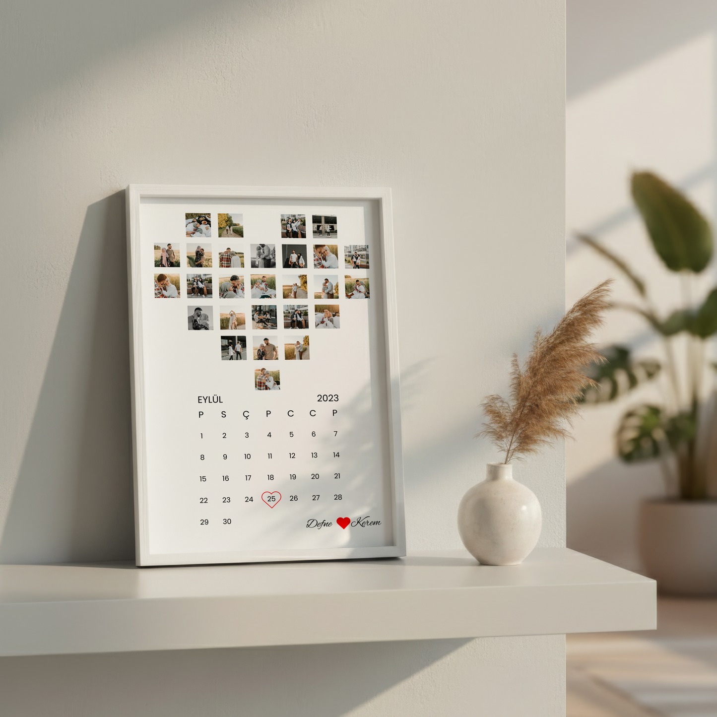 Fotoğraflı Ve Tarihli Kalp Şeklinde Poster Tablo
